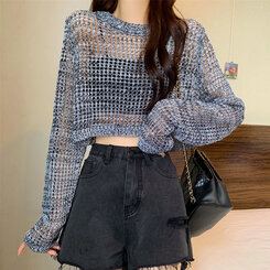 クロップサマーシースルーニット グレー