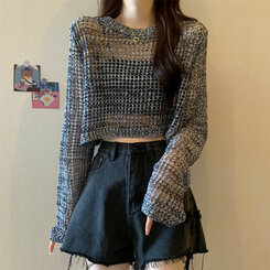 クロップサマーシースルーニット グレー