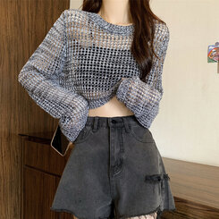 クロップサマーシースルーニット グレー