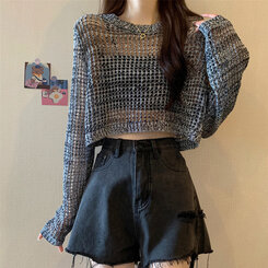 クロップサマーシースルーニット グレー