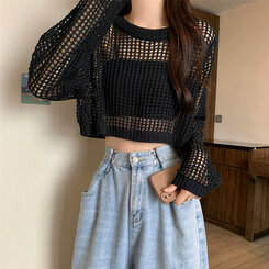 クロップサマーシースルーニット ブラック
