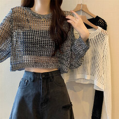 クロップサマーシースルーニット グレー