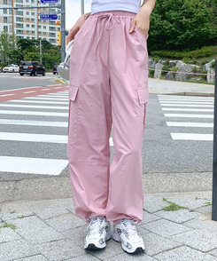 カーゴジョガーストリングワイドロングパンツ ピンク