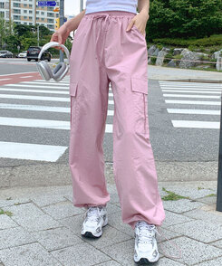 カーゴジョガーストリングワイドロングパンツ ピンク