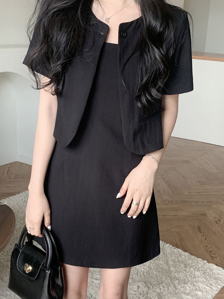 SONA ノーカラーワンボタン半袖ジャケット 10代・20代女性ファッション韓国通販