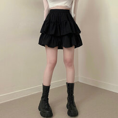 ミニスカート フリルバンディングフレアミニスカート(裏パンツ付き) ブラック