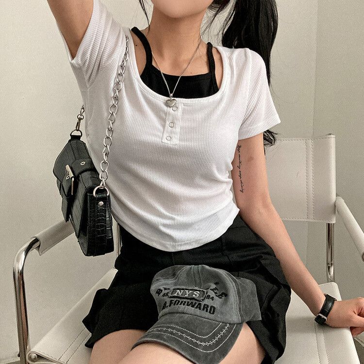 ゆっき様　サカイ　リネンキャミソールレイヤード半袖Tシャツ sacai Sacai サカイ シフォン切替 フロントプリント レイヤード