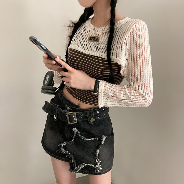 스타데미지 포인트 Y2K 언발 벨트 데님 미니스커트 블랙