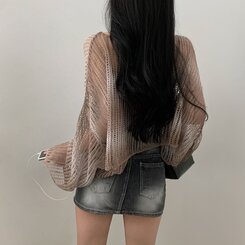 ニット グラデーションルーズフィットシースルーネットクロップニット BEIGE