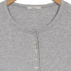長袖Tシャツ ルーズフィットリブボタンラウンド長袖Tシャツ