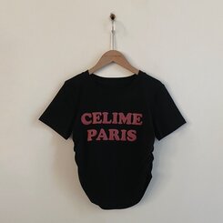 半袖Tシャツ エンボスシャーリングレタリングクロップTシャツ6色