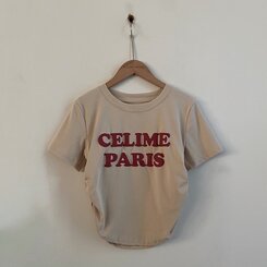 半袖Tシャツ エンボスシャーリングレタリングクロップTシャツ6色