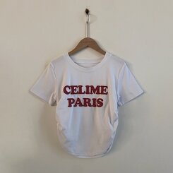 半袖Tシャツ エンボスシャーリングレタリングクロップTシャツ6色