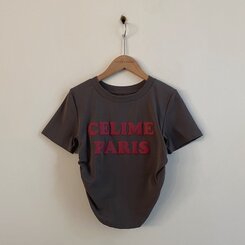 半袖Tシャツ エンボスシャーリングレタリングクロップTシャツ6色