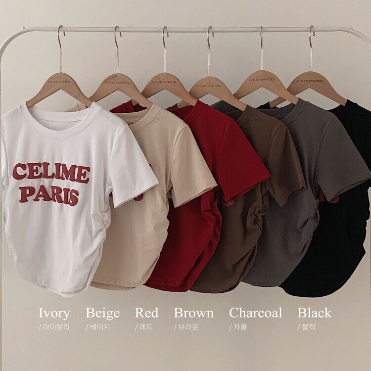 エンボスシャーリングレタリングクロップTシャツ6色