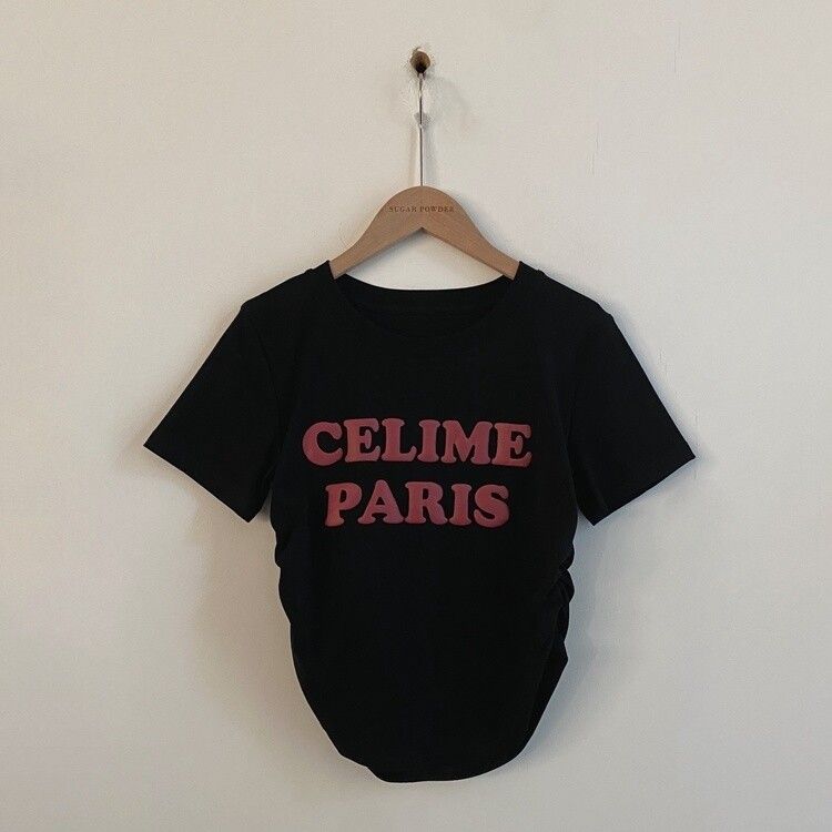 エンボスシャーリングレタリングクロップTシャツ6色