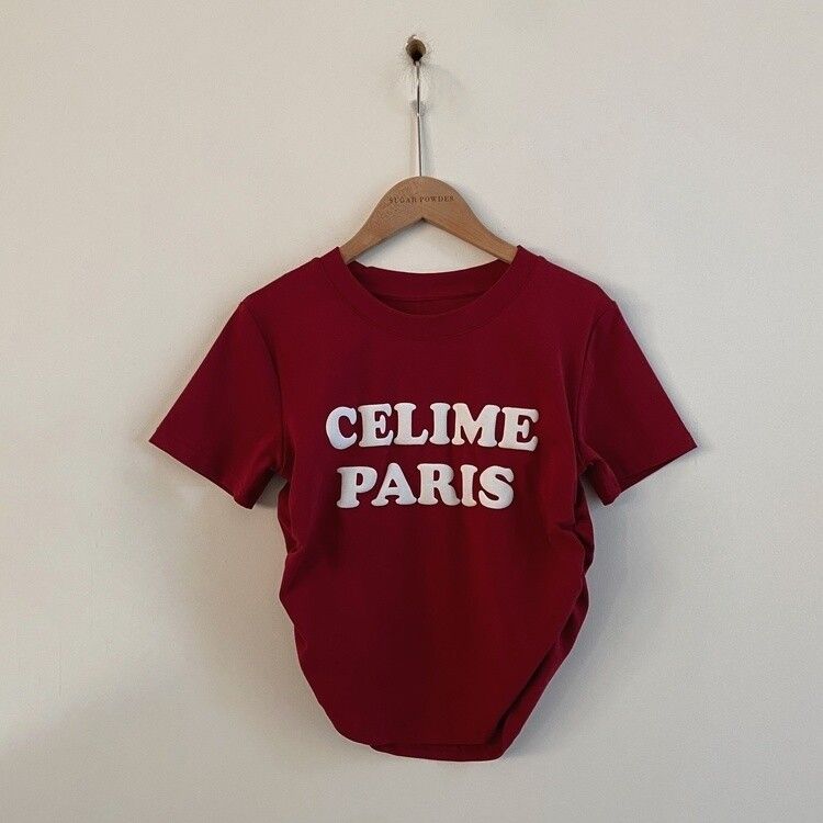 エンボスシャーリングレタリングクロップTシャツ6色