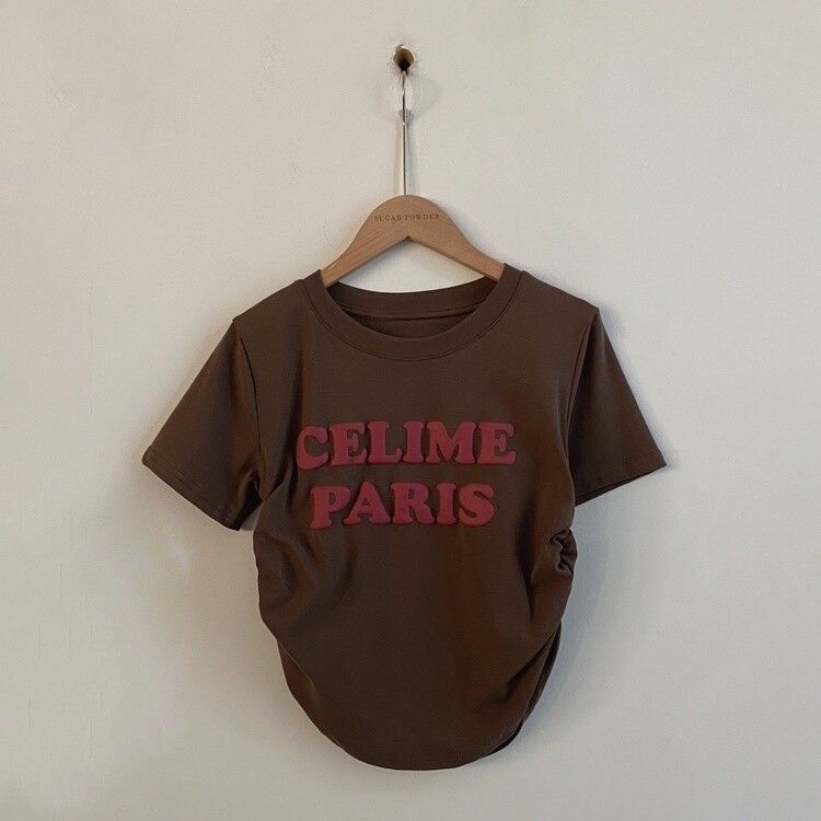 エンボスシャーリングレタリングクロップTシャツ6色