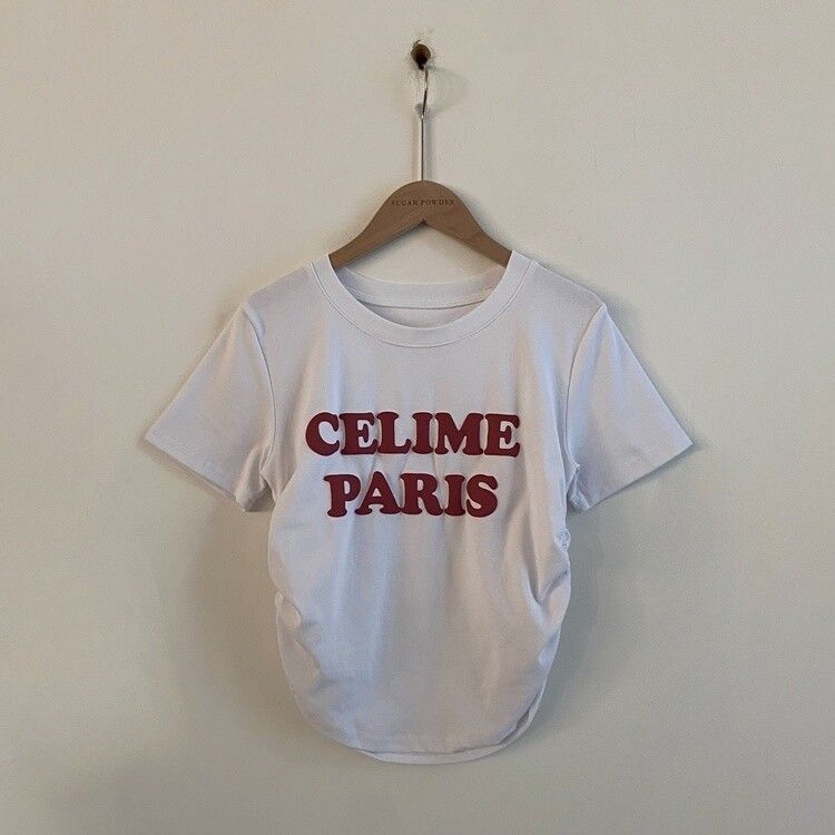 エンボスシャーリングレタリングクロップTシャツ6色
