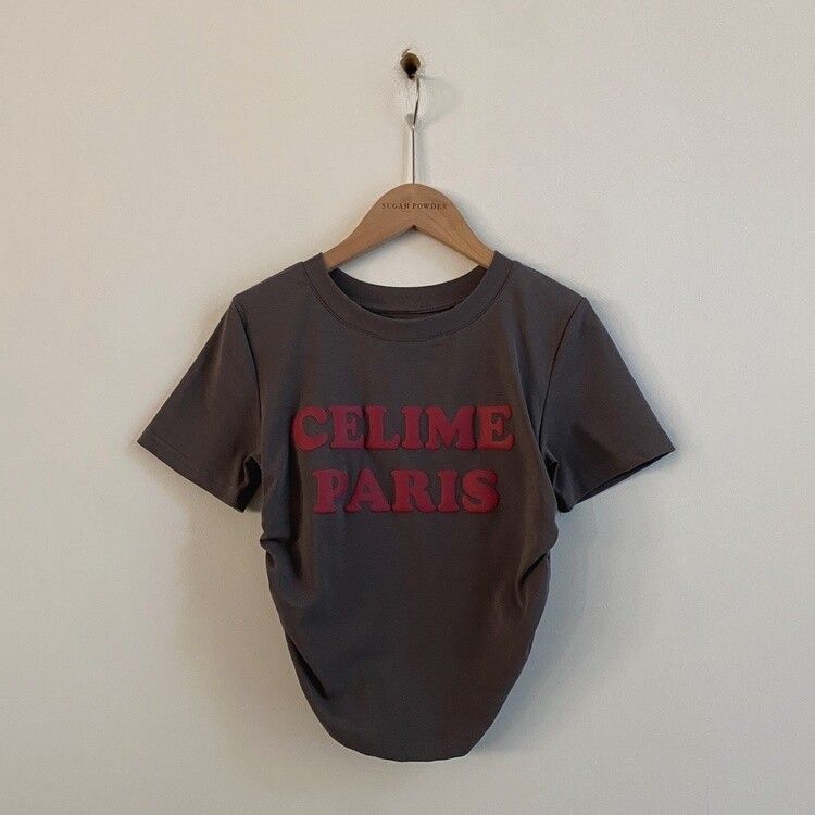 エンボスシャーリングレタリングクロップTシャツ6色