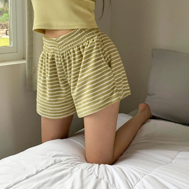 【新品未使用】LMND ストライプ ショートパンツ ベージュ ストライプ ACLENT パンツ ストライプボクサーショートパンツ レディース