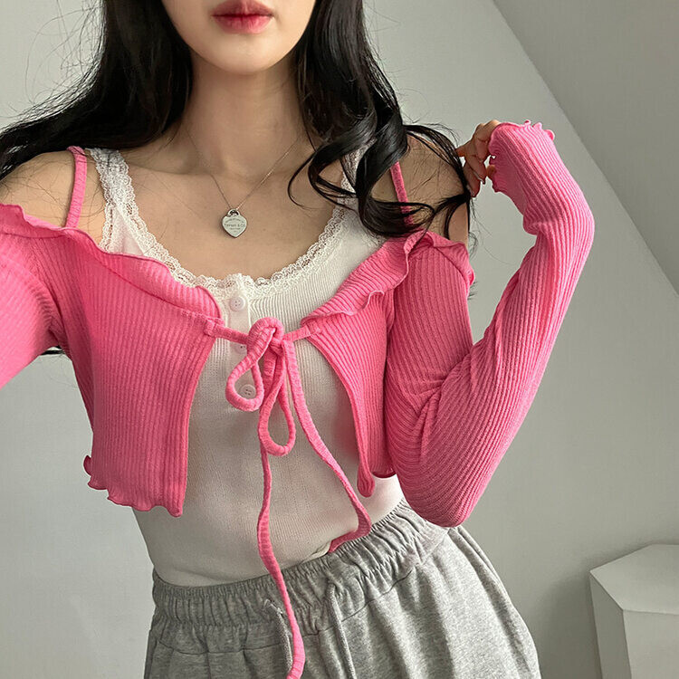 オフショルダーフリルボレロカーディガン｜カーディガン｜韓国