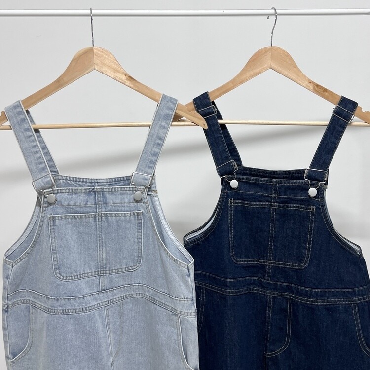 ロールアップサスペンダーショートデニムパンツ｜オーバーオール｜韓国