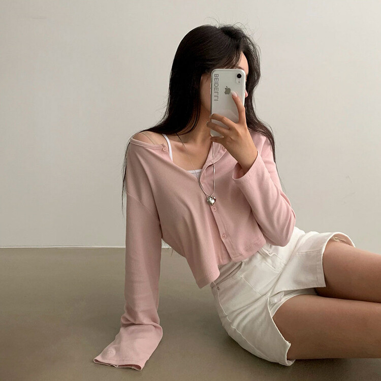 ミニスカート スリットストレッチデニムミニスカート(裏パンツ付き) IVORY