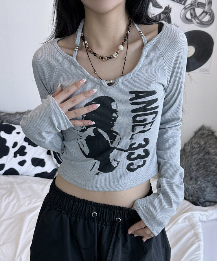 STS34873 ANGEL333プリントボールストラップ長袖Tシャツ 長袖T