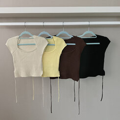 ニット バックリボンクロップTシャツ