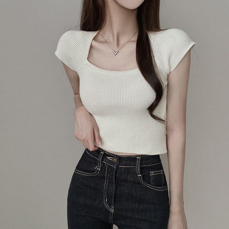 バックリボンクロップTシャツ アイボリー