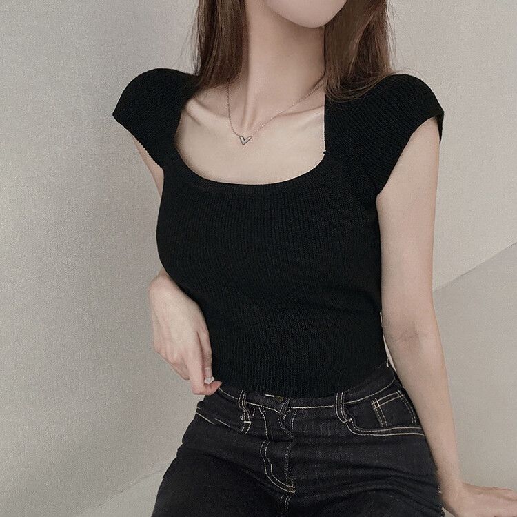 バックリボンクロップTシャツ ブラック