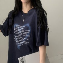 オーバーフィットレタリングTシャツ NAVY