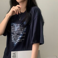 オーバーフィットレタリングTシャツ NAVY