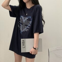 オーバーフィットレタリングTシャツ NAVY