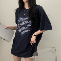 オーバーフィットレタリングTシャツ NAVY
