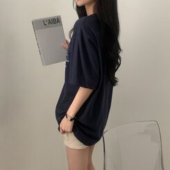 オーバーフィットレタリングTシャツ NAVY
