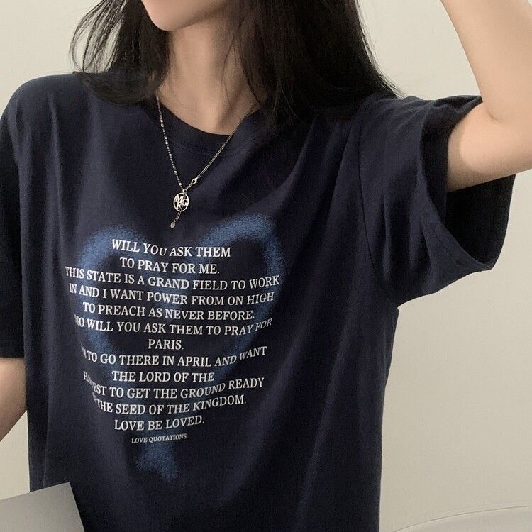 オーバーフィットレタリングTシャツ NAVY
