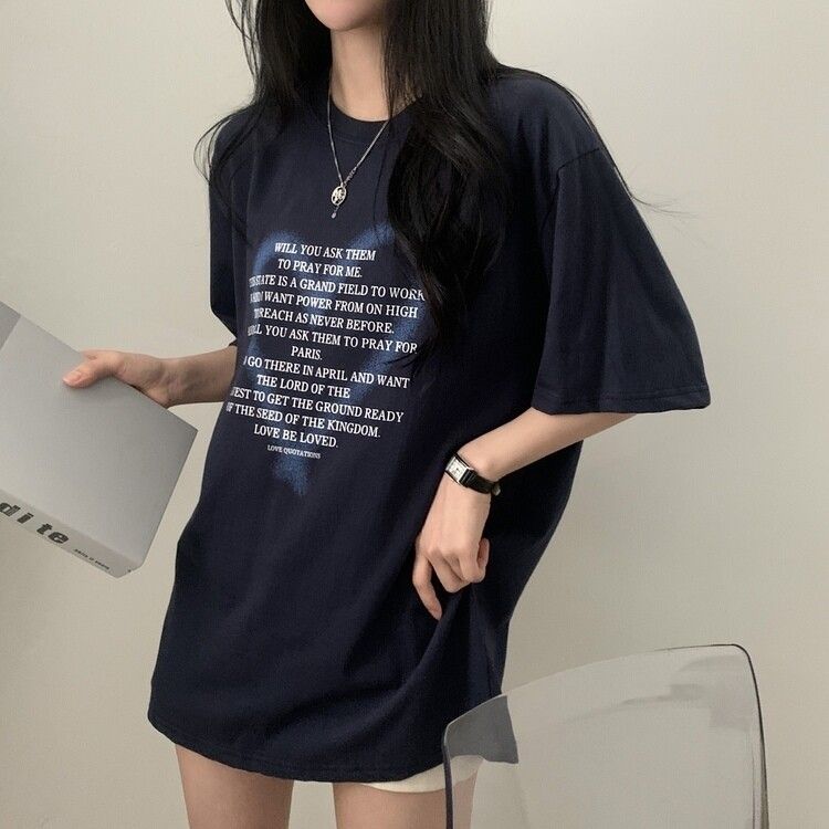 オーバーフィットレタリングTシャツ NAVY