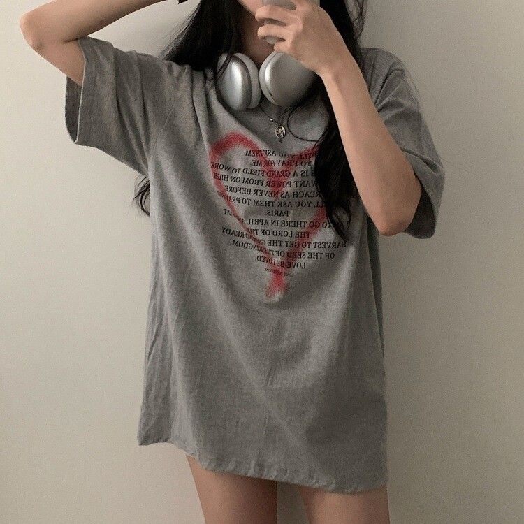 オーバーフィットレタリングTシャツ GRAY