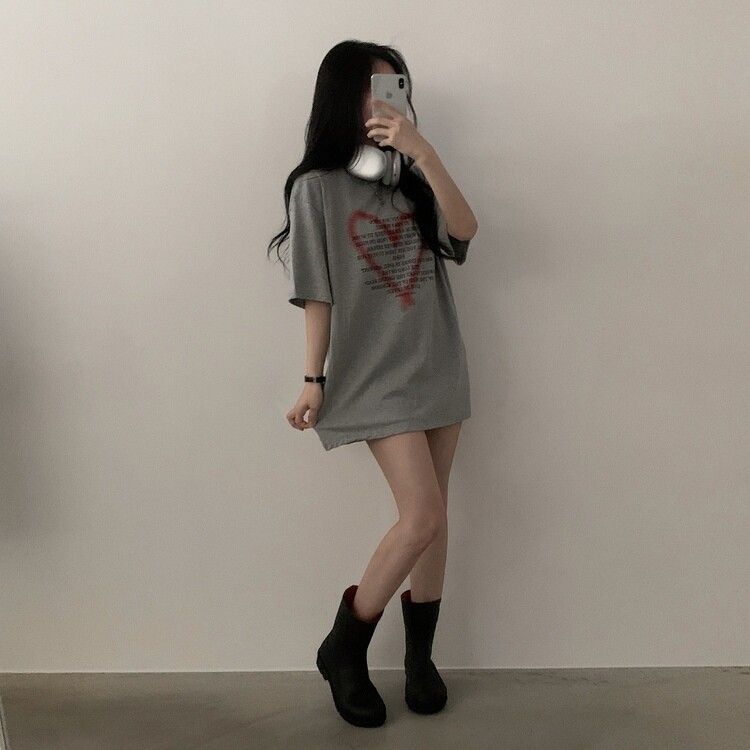 オーバーフィットレタリングTシャツ GRAY