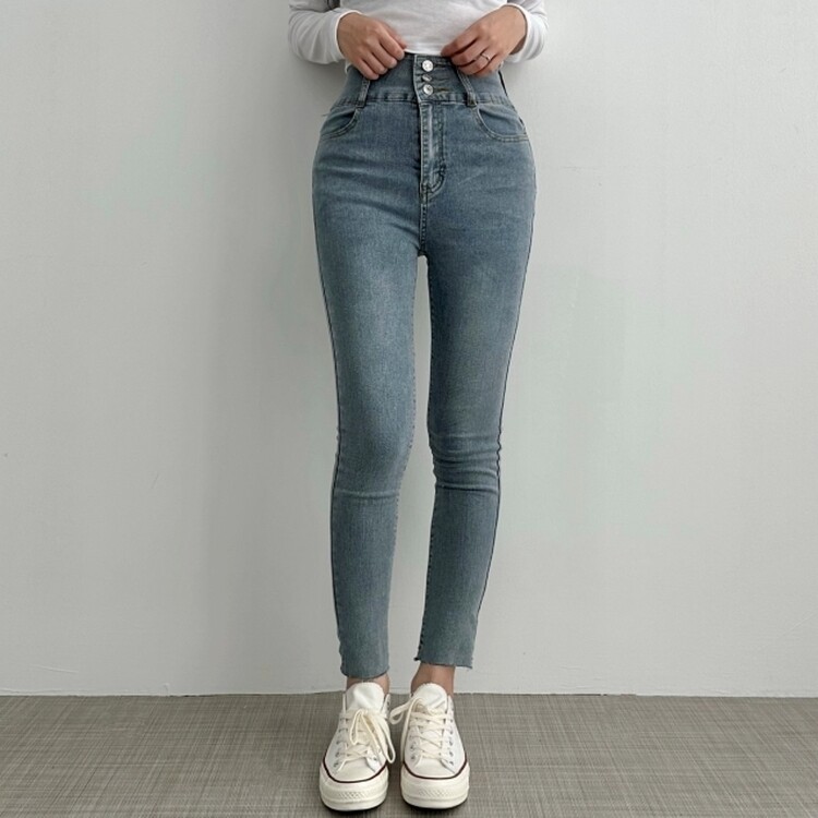 スリーボタンスリムフィットスキニーデニムパンツ｜スキニー