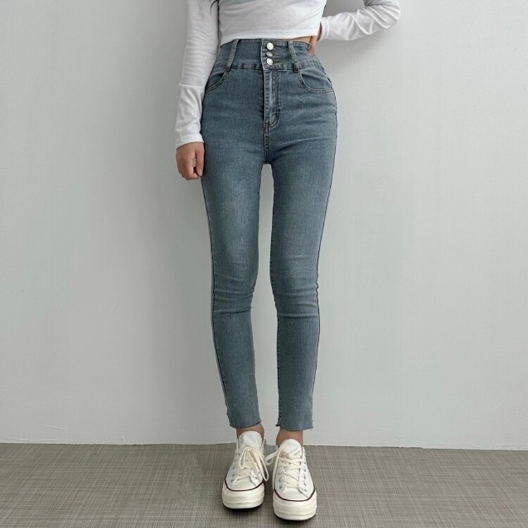 スリーボタンスリムフィットスキニーデニムパンツ｜スキニー