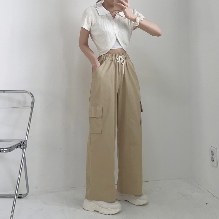 カーゴバンディングコットンワイドストレートパンツ｜ロング