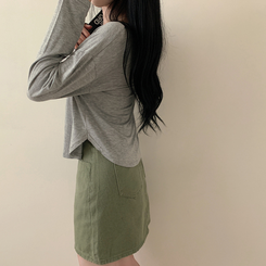 スリーボタンルーズフィット長袖Tシャツ グレー