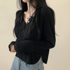 スリーボタンルーズフィット長袖Tシャツ ブラック