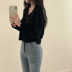 スリーボタンルーズフィット長袖Tシャツ ブラック