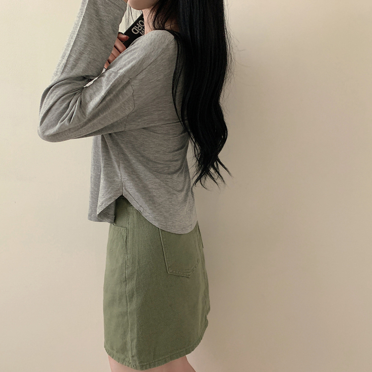 スリーボタンルーズフィット長袖Tシャツ グレー