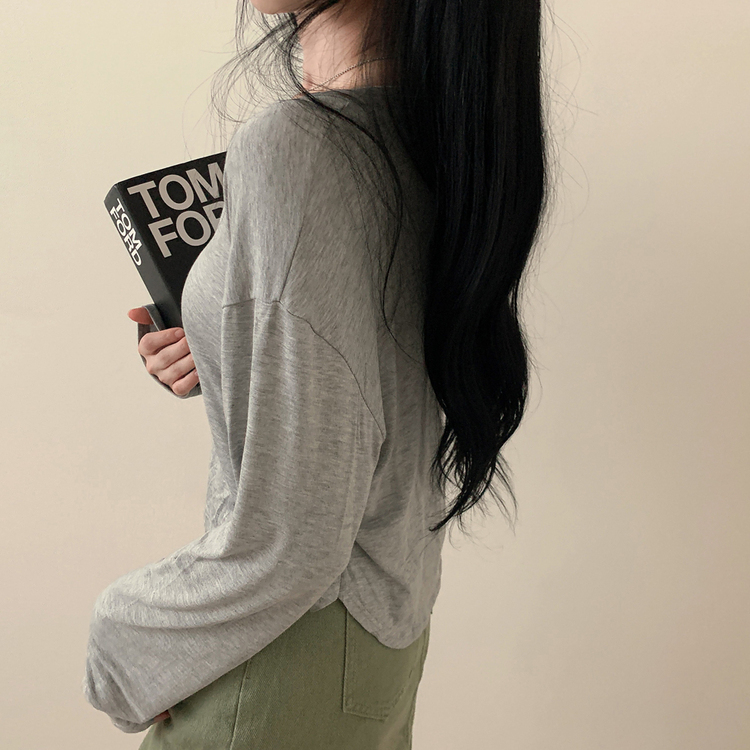 スリーボタンルーズフィット長袖Tシャツ グレー