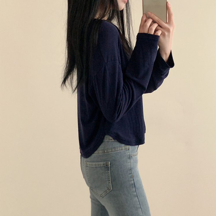 スリーボタンルーズフィット長袖Tシャツ ネイビー